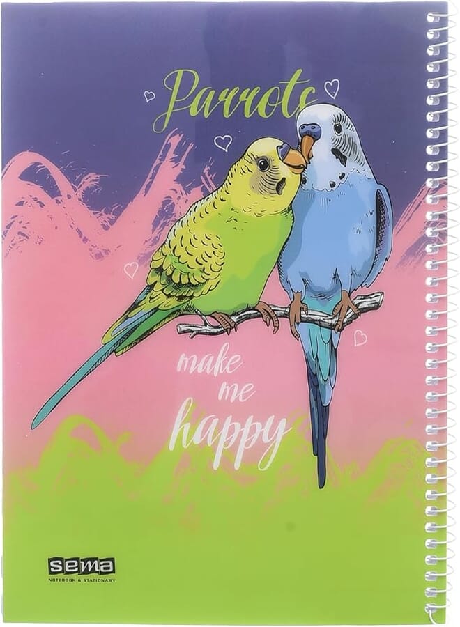Sema 70-Sheet Spiral Notebook: Elegant Plastic Cover, Ruled, 27x20 cm, Perfect for School and Office in Multicolor